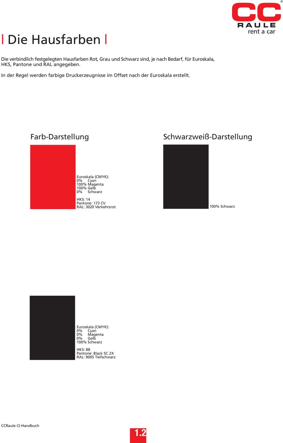 Farb-Darstellung Schwarzweiß-Darstellung Euroskala (CMYK): 0% Cyan 100% Magenta 100% Gelb 0% Schwarz HKS: 14 Pantone: 173 CV