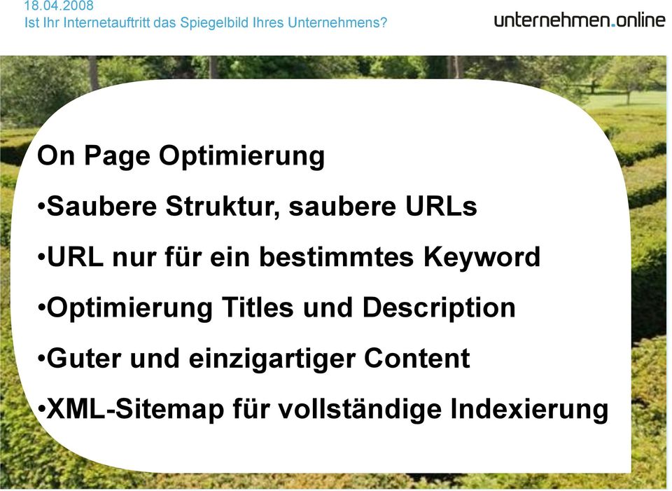 saubere URLs URL nur für ein bestimmtes Keyword Optimierung Titles