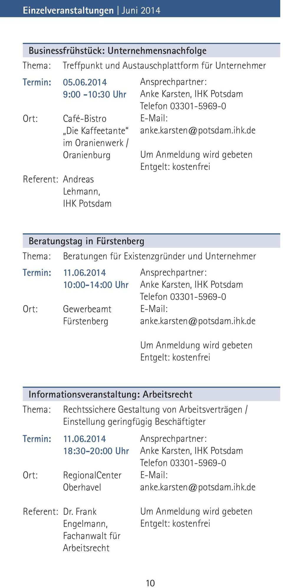 Potsdam Beratungstag in Fürstenberg Thema: Termin: 11.06.