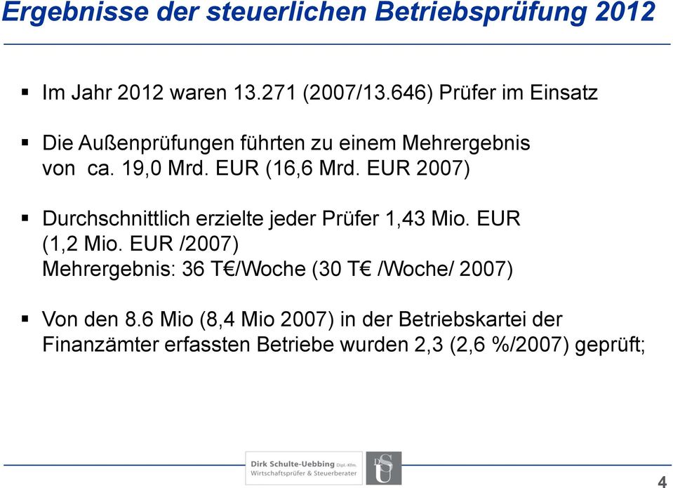 EUR 2007) Durchschnittlich erzielte jeder Prüfer 1,43 Mio. EUR (1,2 Mio.