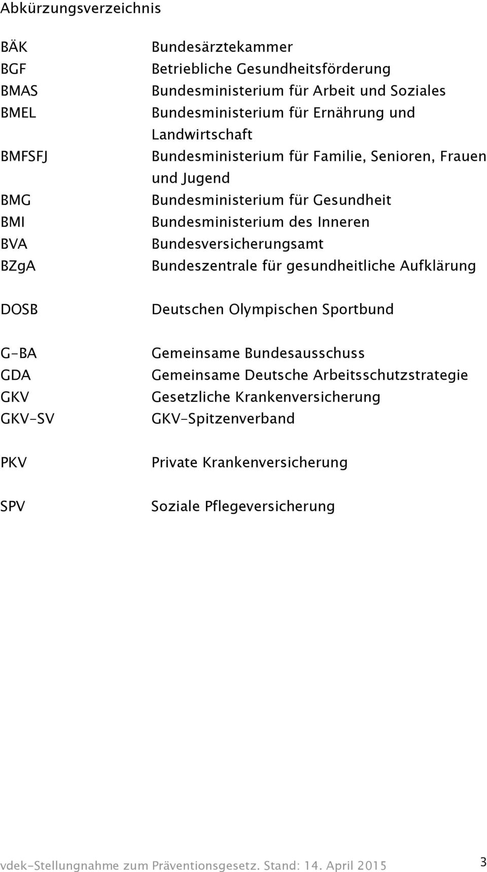 Bundesversicherungsamt Bundeszentrale für gesundheitliche Aufklärung DOSB Deutschen Olympischen Sportbund G-BA GDA GKV GKV-SV Gemeinsame Bundesausschuss Gemeinsame Deutsche