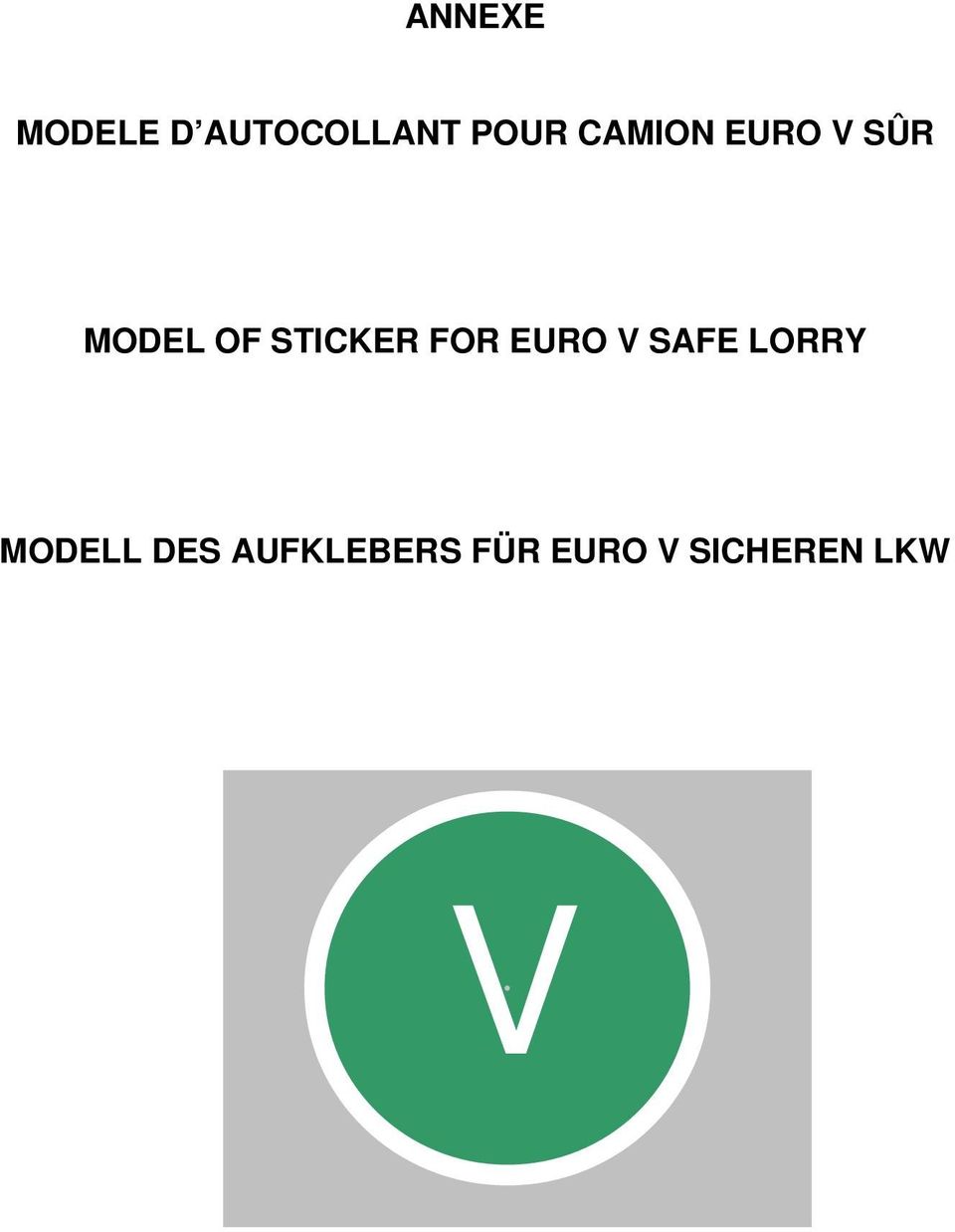 FOR EURO V SAFE LORRY MODELL DES