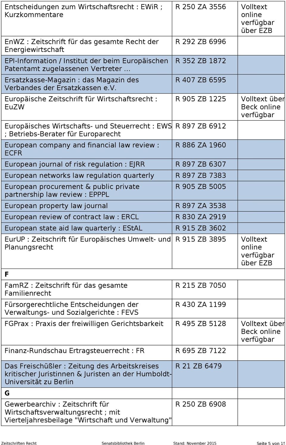 Europäische Zeitschrift für Wirtschaftsrecht : EuZW Europäisches Wirtschafts- und Steuerrecht : EWS ; Betriebs-Berater für Europarecht European company and financial law review : ECFR R 250 ZA 3556 R