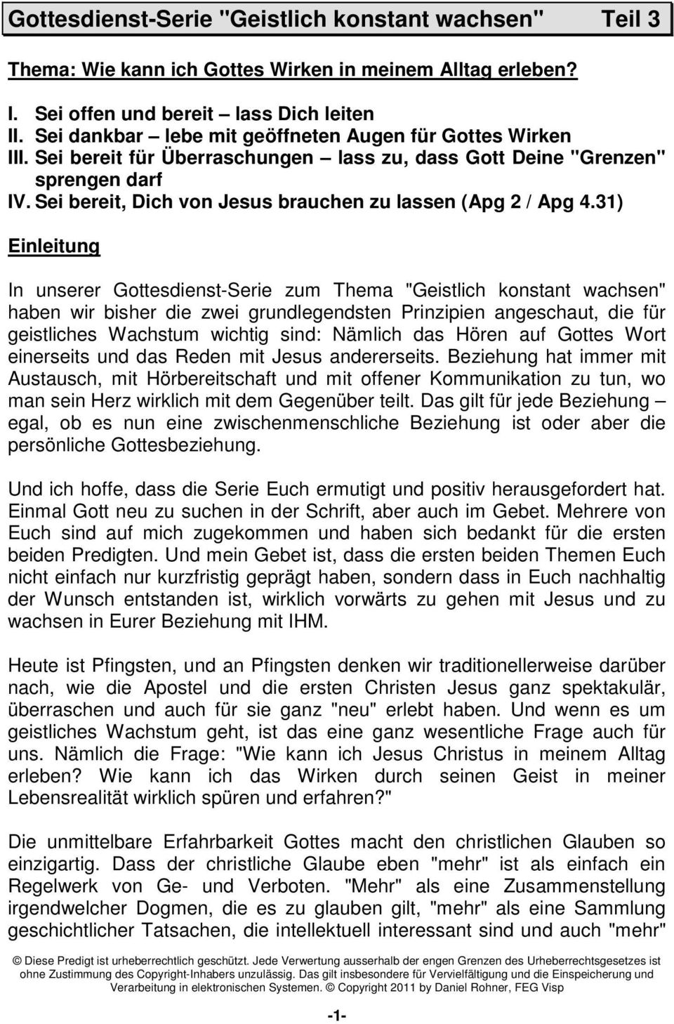 Sei bereit, Dich von Jesus brauchen zu lassen (Apg 2 / Apg 4.