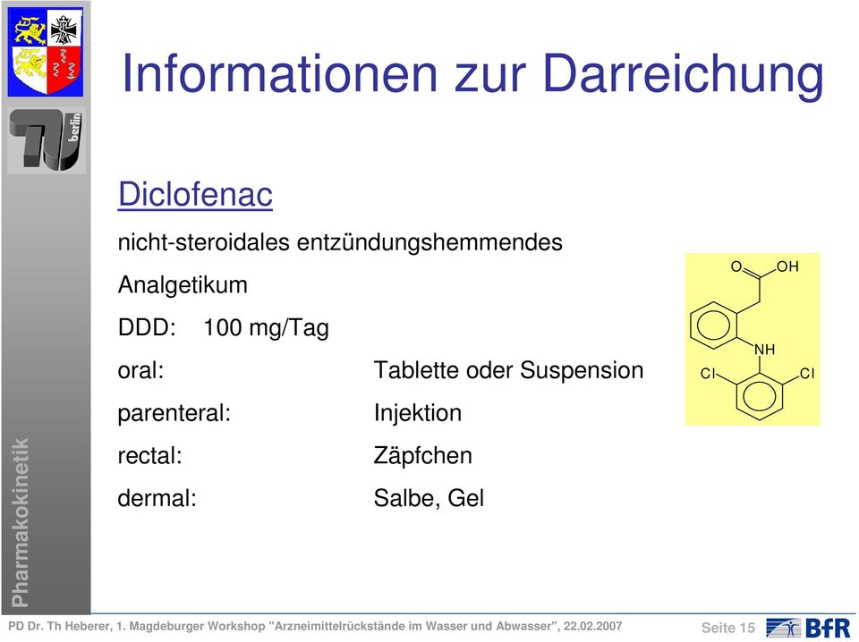 Injektion Pharmakokinetik rectal: dermal: Zäpfchen Salbe, Gel PD Dr. Th Heberer, 1.
