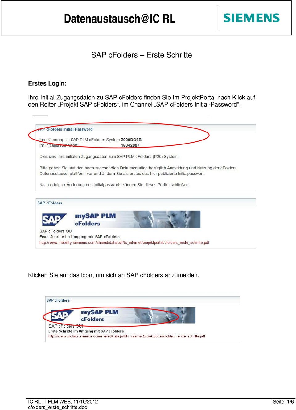 den Reiter Projekt SAP cfolders, im Channel SAP cfolders Initial-Password.