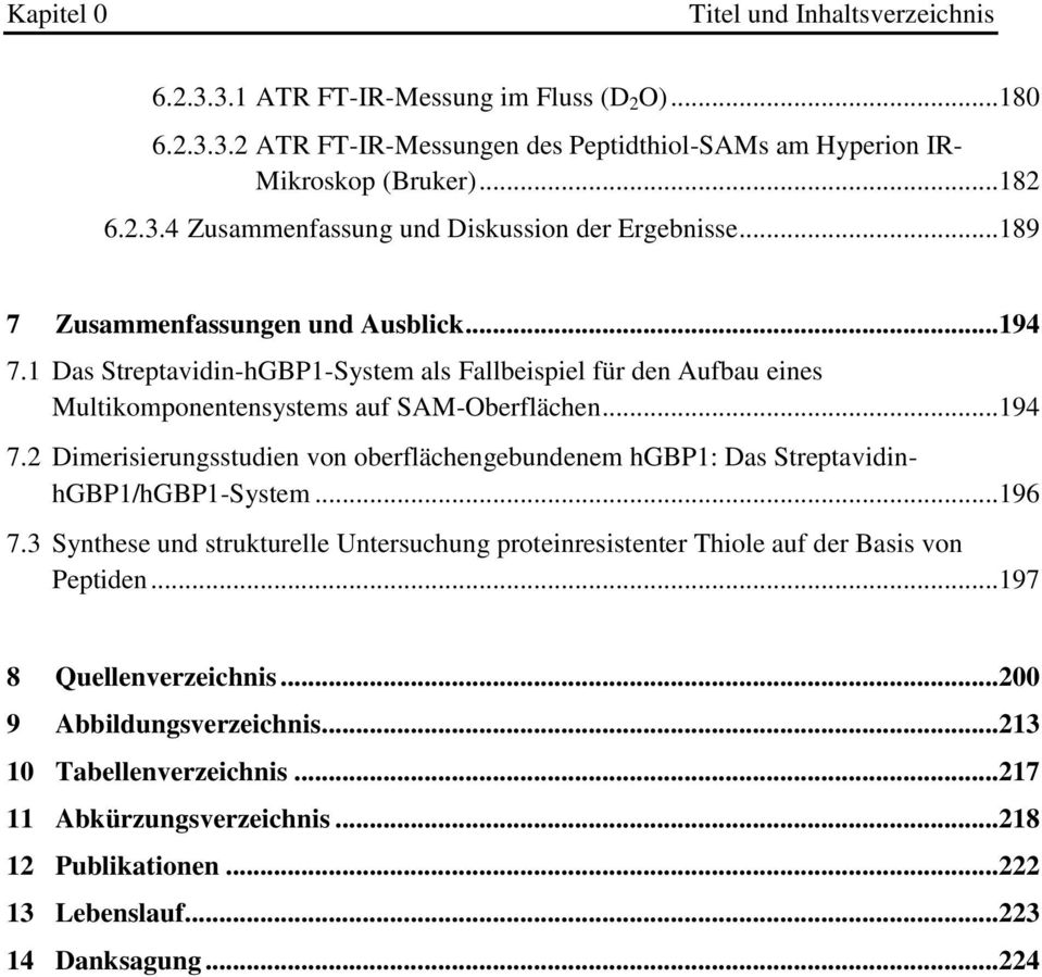 .. 196 7.3 Synthese und strukturelle Untersuchung proteinresistenter Thiole auf der Basis von Peptiden... 197 8 Quellenverzeichnis... 200 9 Abbildungsverzeichnis... 213 10 Tabellenverzeichnis.