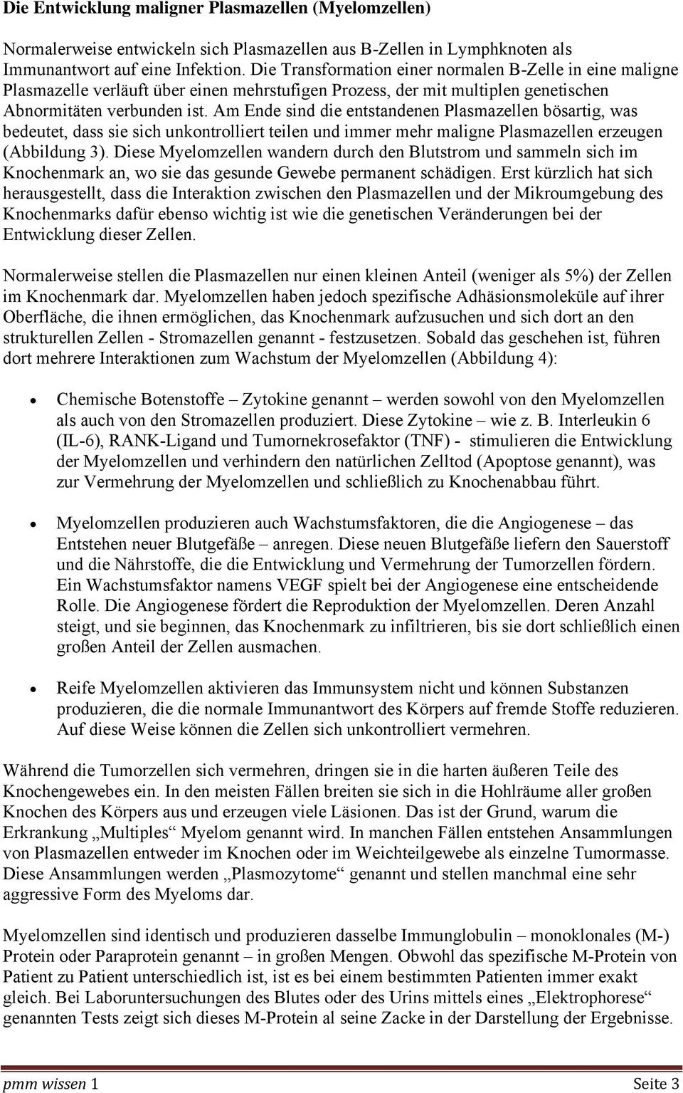 Am Ende sind die entstandenen Plasmazellen bösartig, was bedeutet, dass sie sich unkontrolliert teilen und immer mehr maligne Plasmazellen erzeugen (Abbildung 3).