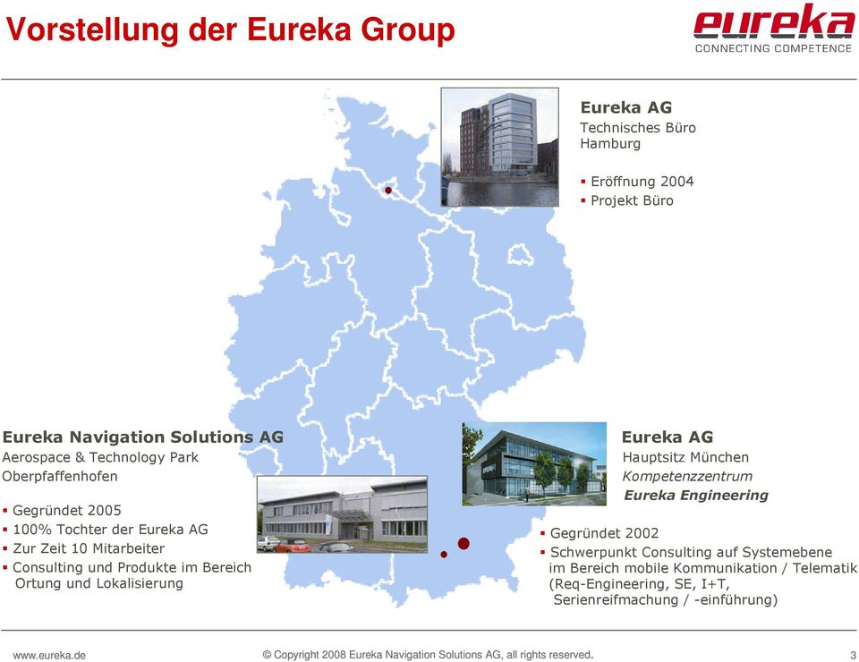Produkte im Bereich Ortung und Lokalisierung Eureka AG Hauptsitz München Kompetenzzentrum Eureka Engineering Gegründet 2002