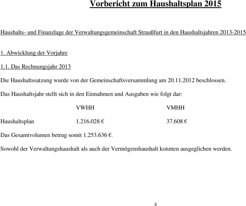 212 beschlossen. Das Haushaltsjahr stellt sich in den Einnahmen und Ausgaben wie folgt dar: VWHH VMHH Haushaltsplan 1.216.28 37.