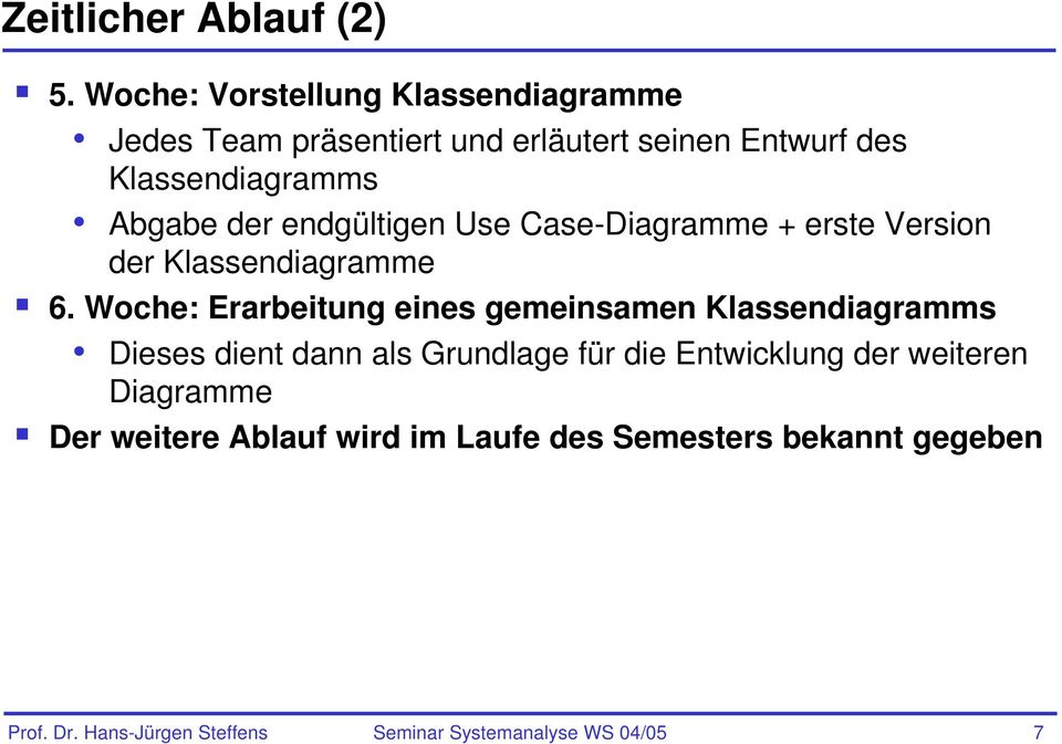 der endgültigen Use Case-Diagramme + erste Version der Klassendiagramme 6.