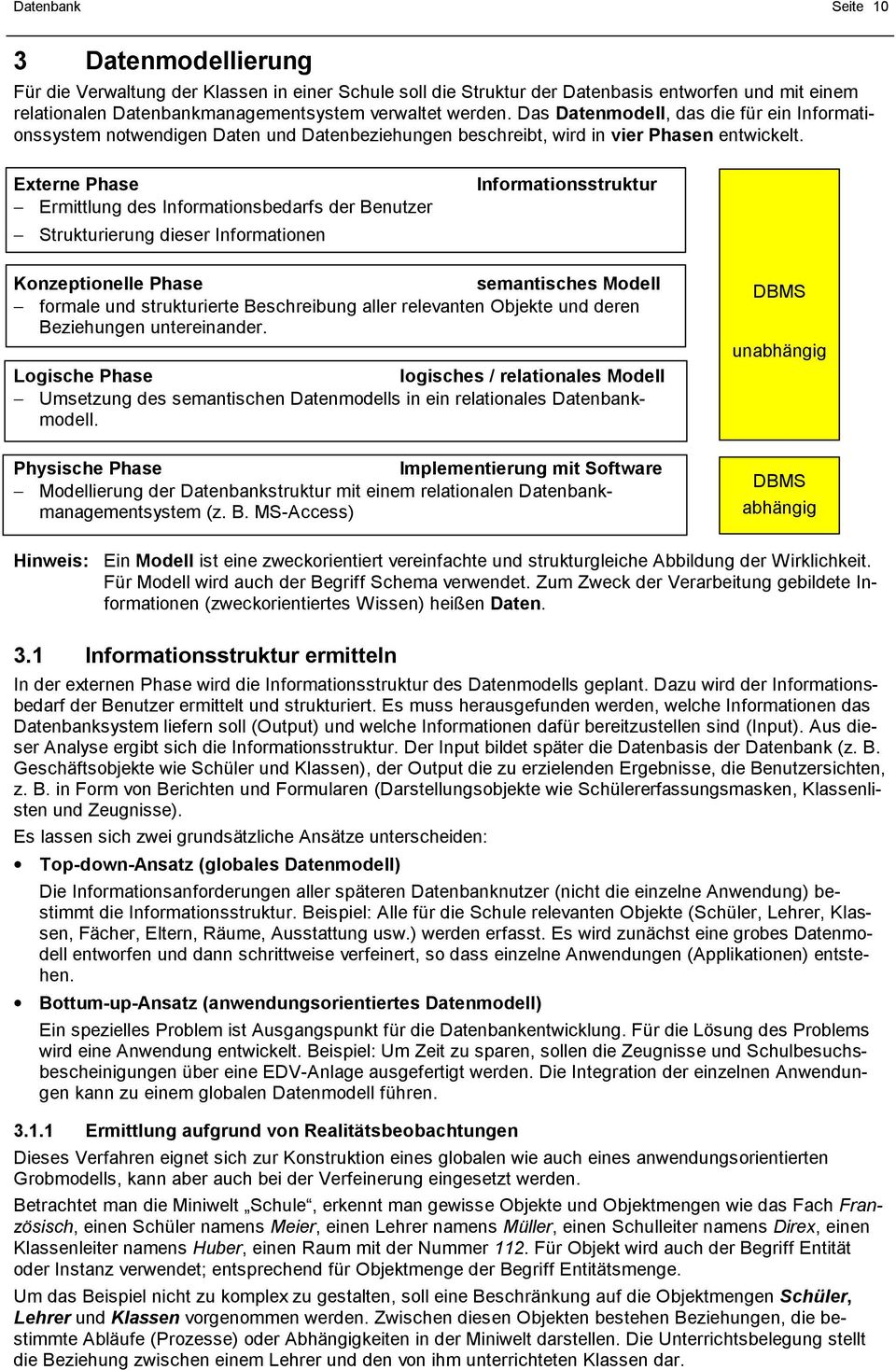 Extere Phase Ermittlug des Iformatiosbedarfs der Beutzer Strukturierug dieser Iformatioe Iformatiosstruktur Kozeptioelle Phase sematisches Modell formale ud strukturierte Beschreibug aller relevate