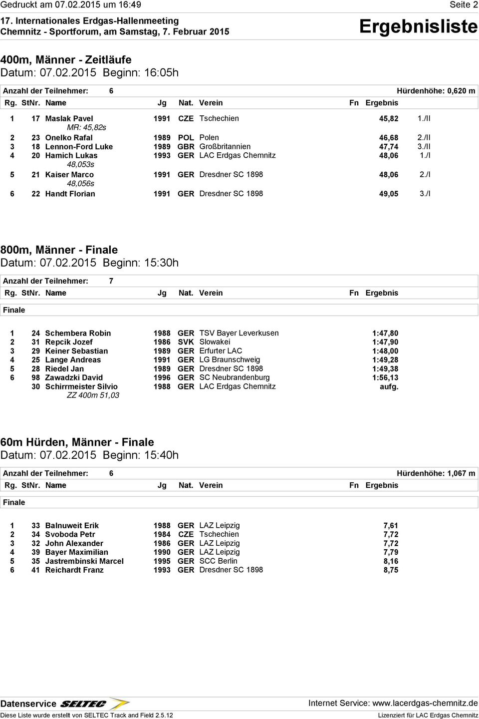 /I 48,053s 5 21 Kaiser Marco 1991 GER Dresdner SC 1898 48,06 2./I 48,056s 6 22 Handt Florian 1991 GER Dresdner SC 1898 49,05 3./I 800m, Männer - Finale Datum: 07.02.