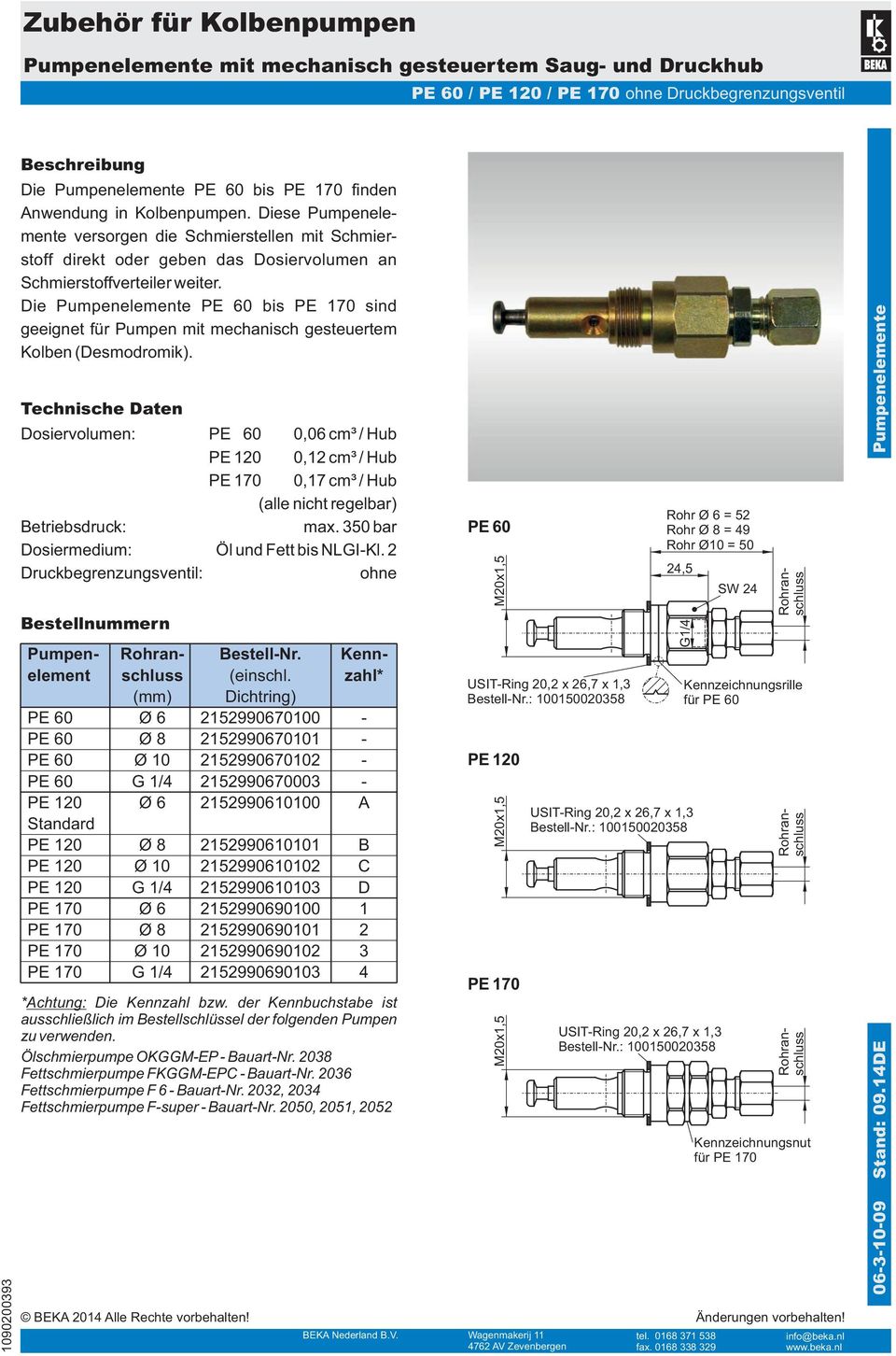 Die PE 60 bis PE 70 sind geeignet für Pumpen mit mechanisch gesteuertem Kolben (Desmodromik).