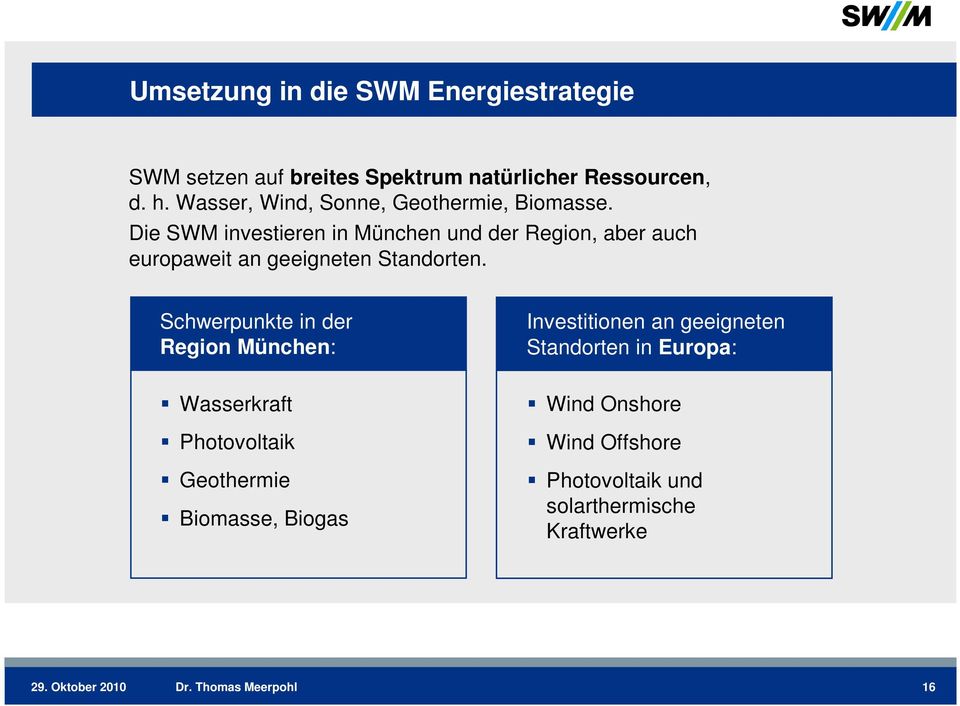 Die SWM investieren in München und der Region, aber auch europaweit an geeigneten Standorten.