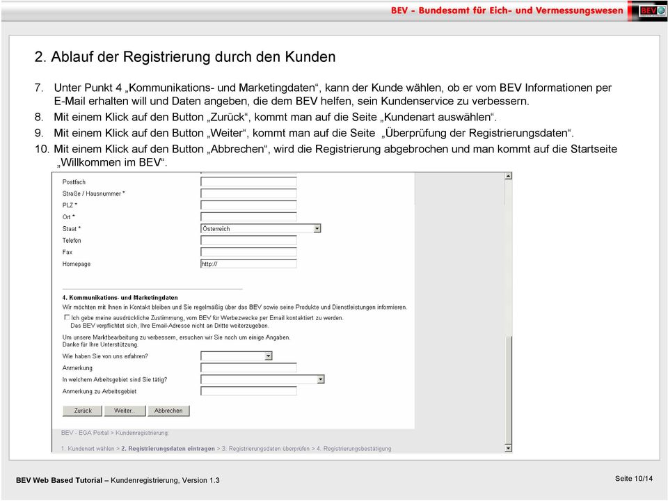 Mit einem Klick auf den Button Weiter, kommt man auf die Seite Überprüfung der Registrierungsdaten. 10.