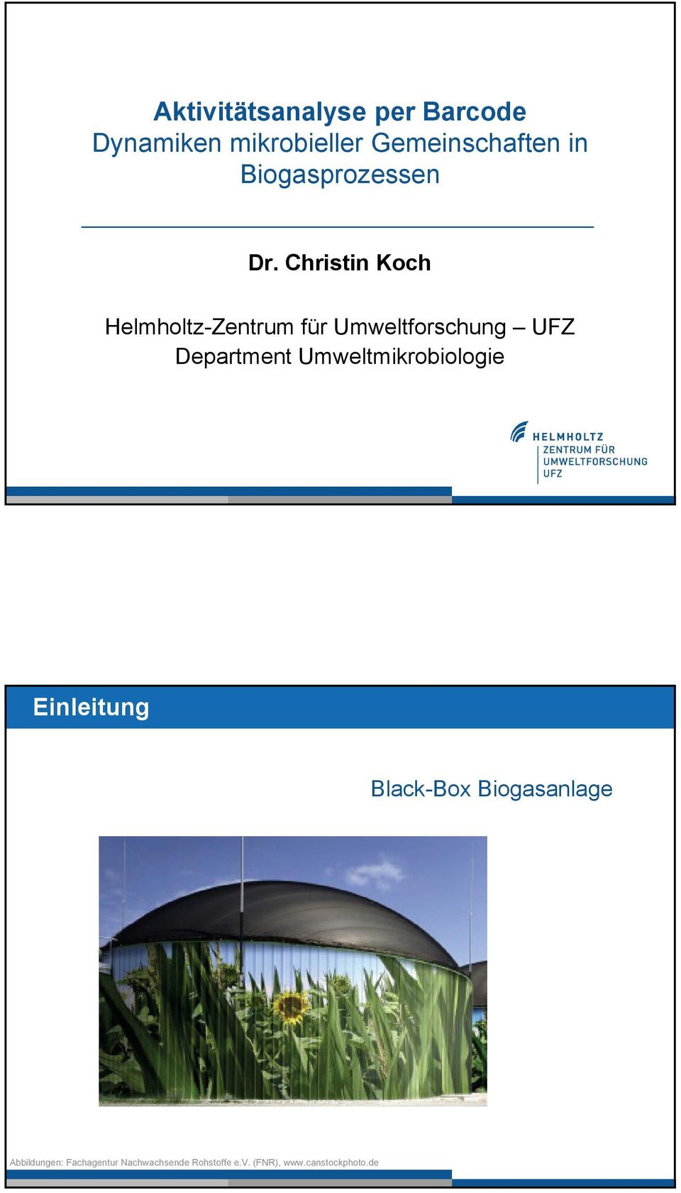 Christin Koch Helmholtz-Zentrum für Umweltforschung UFZ Department