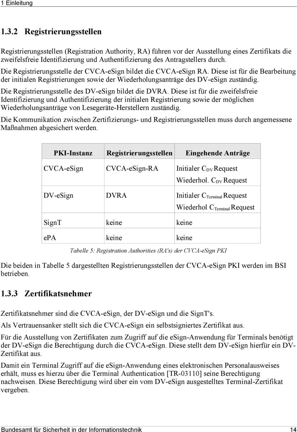 durch. Die Registrierungsstelle der CVCA-eSign bildet die CVCA-eSign RA. Diese ist für die Bearbeitung der initialen Registrierungen sowie der Wiederholungsanträge des DV-eSign zuständig.