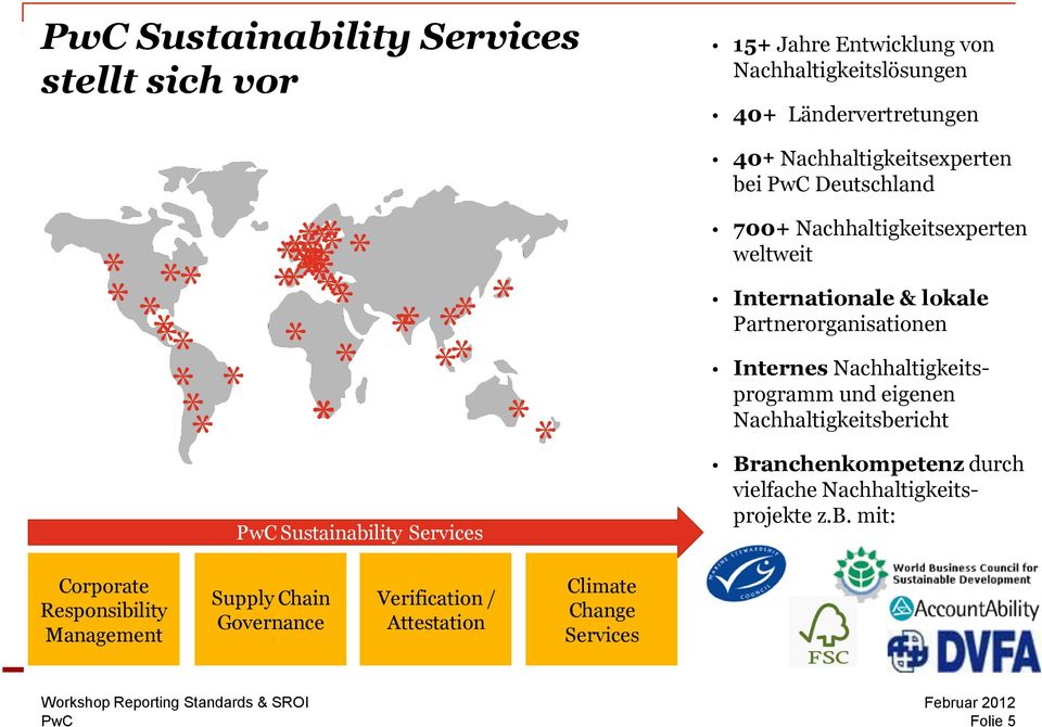 lokale Partnerorganisationen Internes Nachhaltigkeitsprogramm und eigenen Nachhaltigkeitsbericht Branchenkompetenz durch vielfache