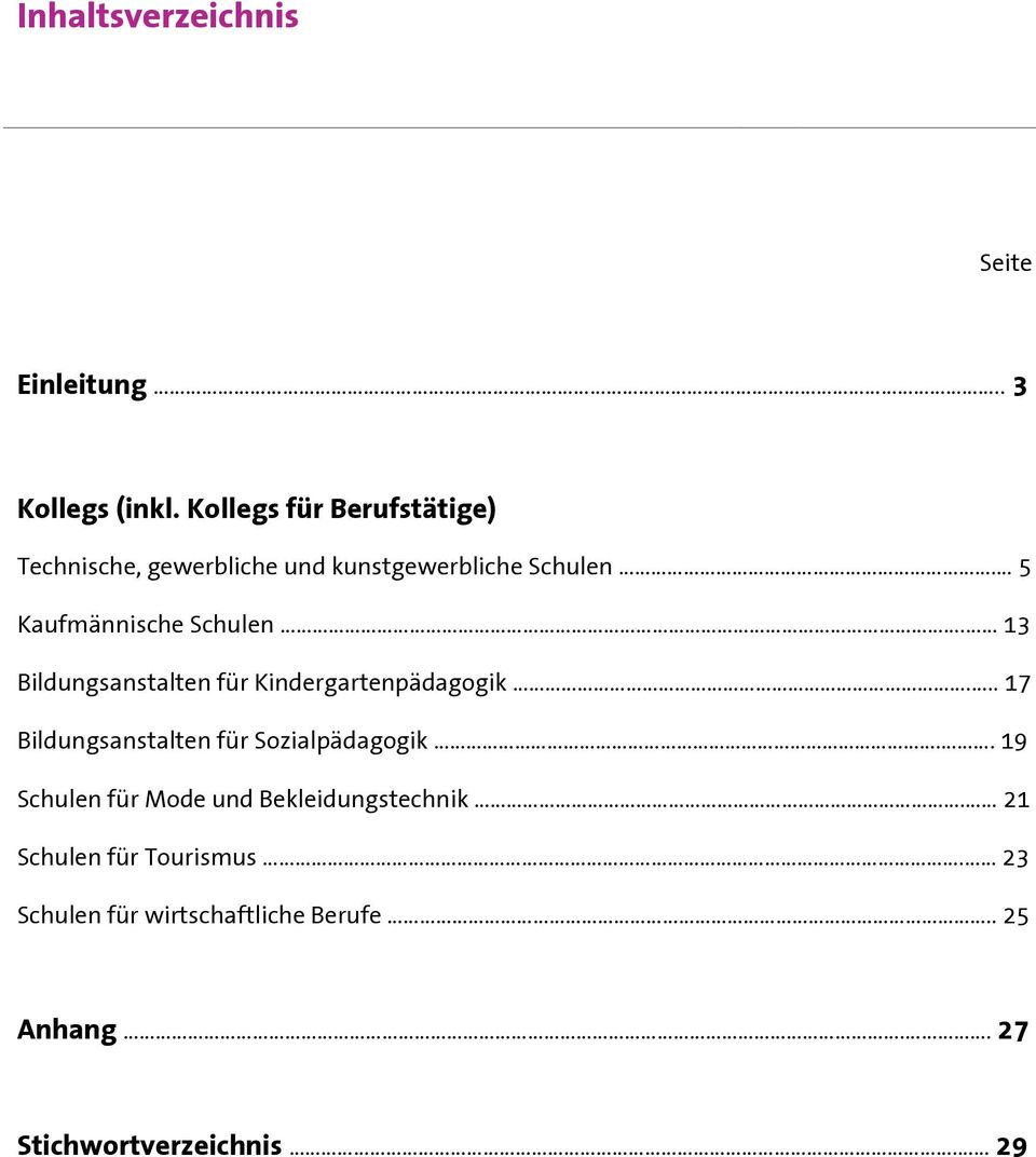 5 Kaufmännische Schulen. 13 Bildungsanstalten für Kindergartenpädagogik.