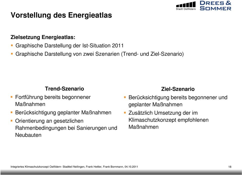 gesetzlichen Rahmenbedingungen bei Sanierungen und Neubauten Ziel-Szenario Berücksichtigung bereits begonnener und geplanter Maßnahmen Zusätzlich