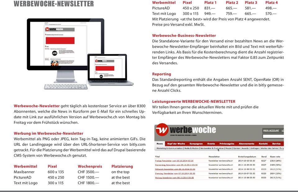 Werbewoche-Business-Newsletter Die Standalone-Variante für den Versand einer bezahlten News an die Werbewoche-Newsletter-Empfänger beinhaltet ein Bild und Text mit weiterführenden Links.