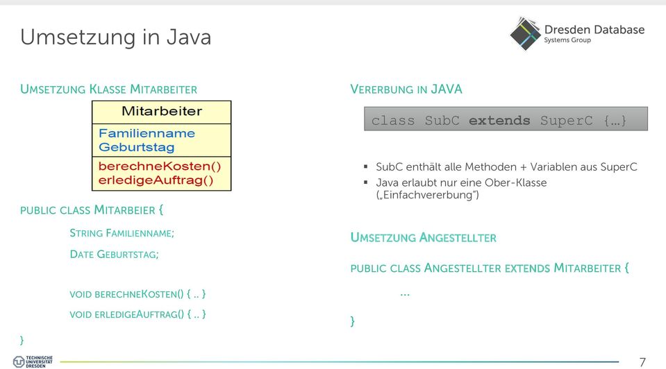 . SubC enthält alle Methoden + Variablen aus SuperC Java erlaubt nur eine Ober-Klasse (