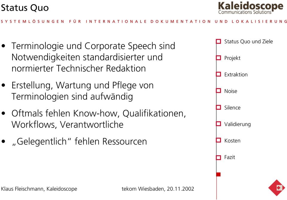 fehlen Knw-hw, Qualifikatinen, Wrkflws, Verantwrtliche Gelegentlich fehlen Ressurcen Status