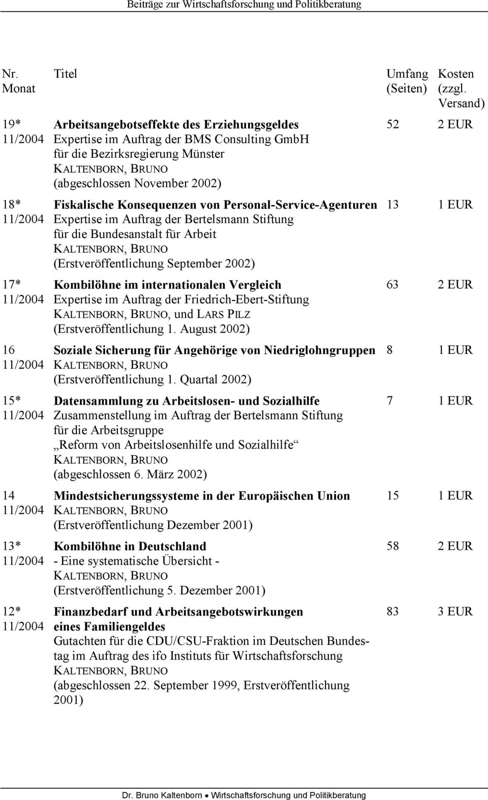 Vergleich Expertise im Auftrag der Friedrich-Ebert-Stiftung, und LARS PILZ (Erstveröffentlichung 1. August 2002) Soziale Sicherung für Angehörige von Niedriglohngruppen (Erstveröffentlichung 1.