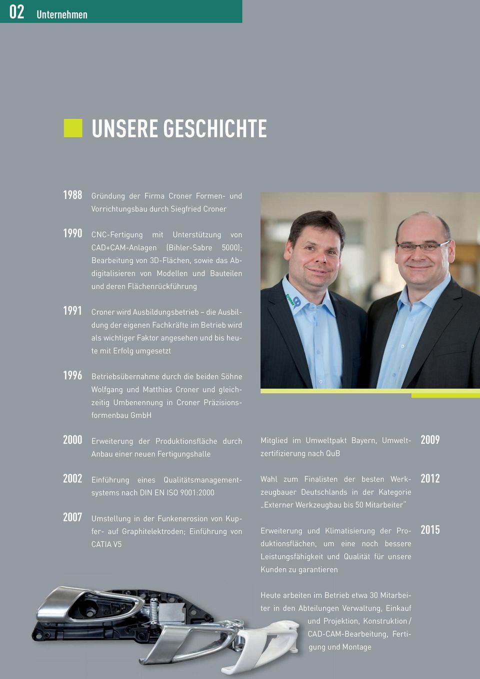 wird als wichtiger Faktor angesehen und bis heute mit Erfolg umgesetzt 1996 Betriebsübernahme durch die beiden Söhne Wolfgang und Matthias Croner und gleichzeitig Umbenennung in Croner