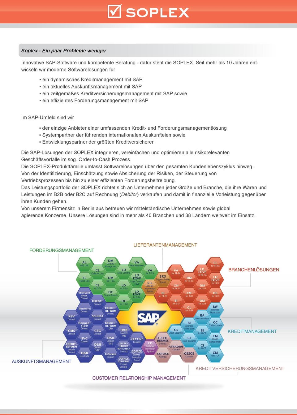 mit SAP sowie ein effi zientes Forderungsmanagement mit SAP Im SAP-Umfeld sind wir der einzige Anbieter einer umfassenden Kredit- und Forderungsmanagementlösung Systempartner der führenden