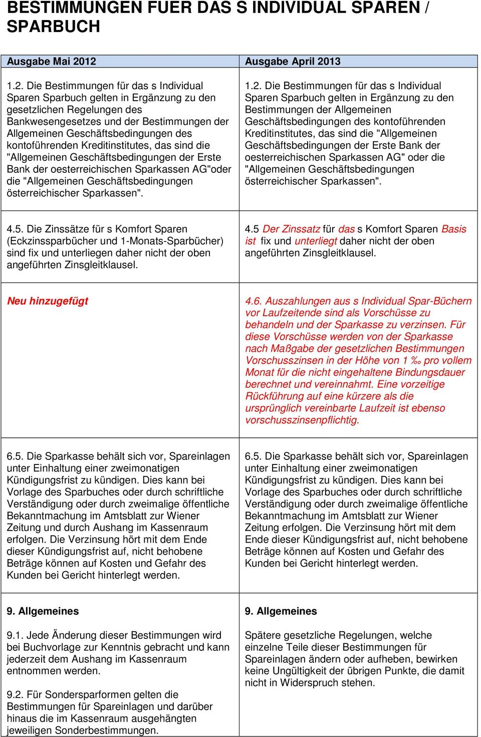 AG"oder die "Allgemeinen Geschäftsbedingungen österreichischer Sparkassen". 1.2.