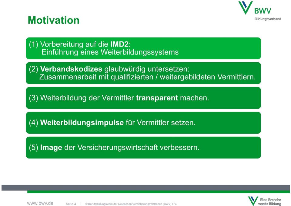 weitergebildeten it bild t Vermittlern. V ittl (3) Weiterbildung der Vermittler transparent machen.