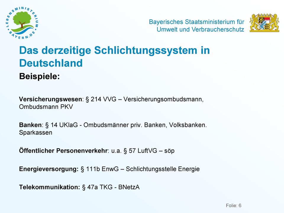 Banken, Volksbanken. Sparkassen Öffentlicher Personenverkehr: u.a. 57 LuftVG söp