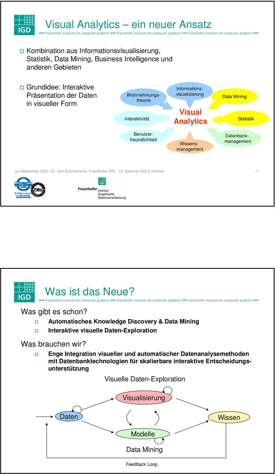 Jörn Kohlhammer, Fraunhofer IGD - 10. Seminar GIS & Internet 21 Was ist das Neue? Was gibt es schon?
