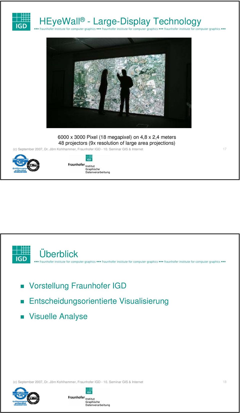 Seminar GIS & Internet 17 Überblick Vorstellung Fraunhofer IGD Entscheidungsorientierte Visualisierung