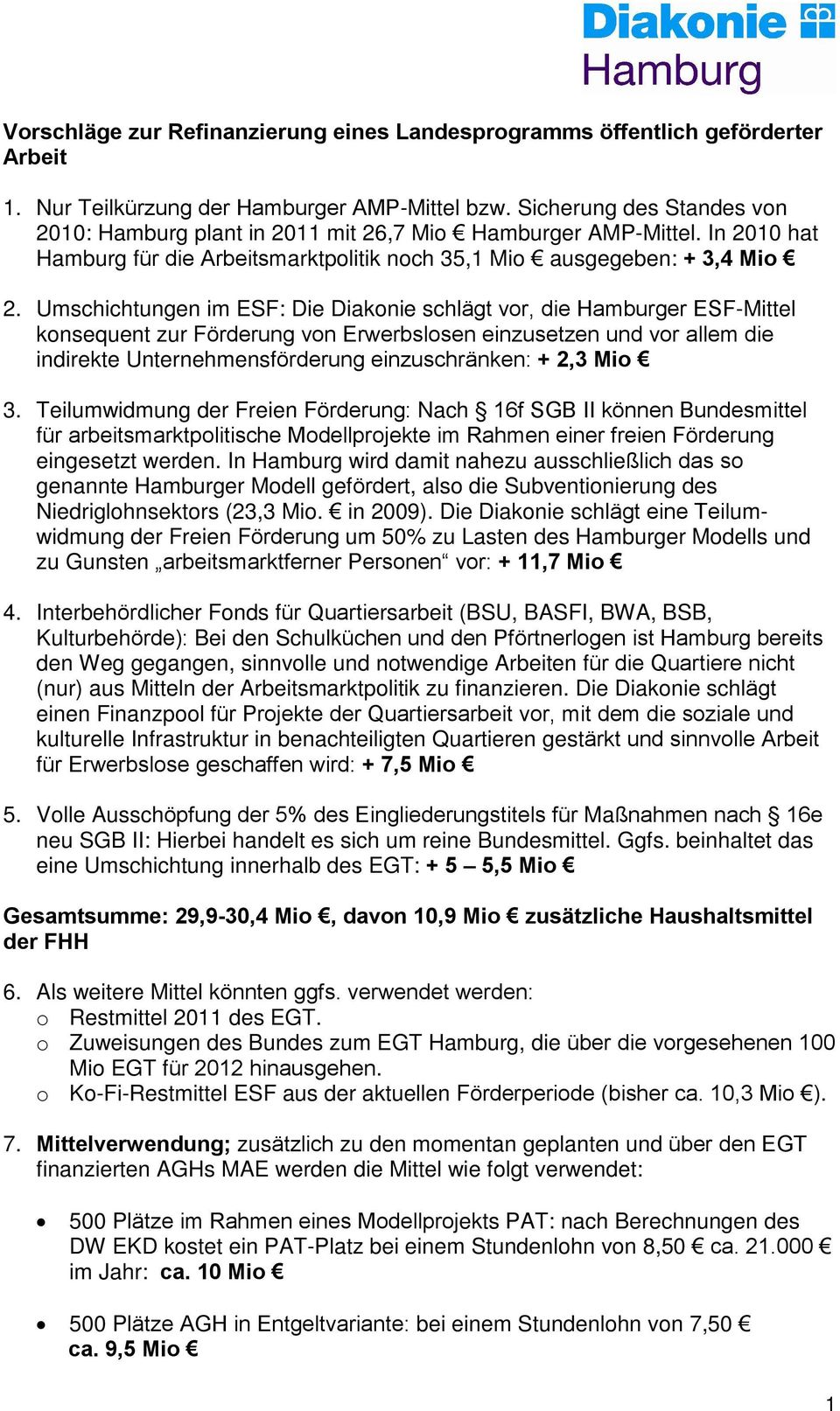 Umschichtungen im ESF: Die Diakonie schlägt vor, die Hamburger ESF-Mittel konsequent zur Förderung von Erwerbslosen einzusetzen und vor allem die indirekte Unternehmensförderung einzuschränken: + 2,3
