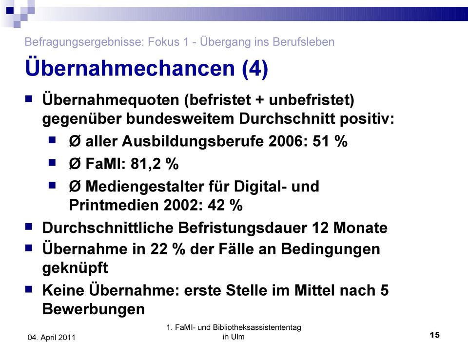 Ø Mediengestalter für Digital- und Printmedien 2002: 42 % Durchschnittliche Befristungsdauer 12 Monate