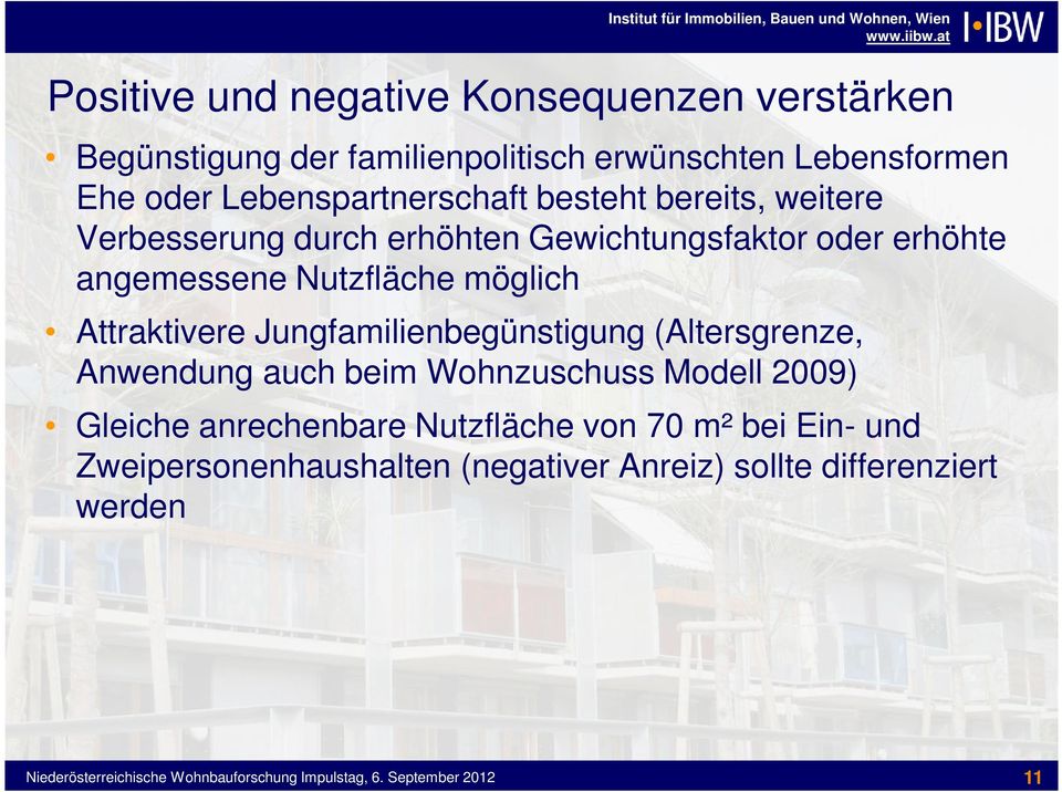 Nutzfläche möglich Attraktivere Jungfamilienbegünstigung (Altersgrenze, Anwendung auch beim Wohnzuschuss Modell 2009)