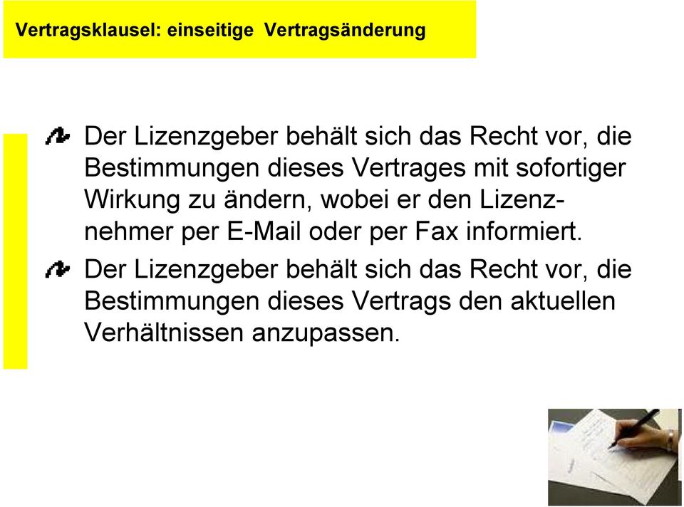 den Lizenznehmer per E-Mail oder per Fax informiert.