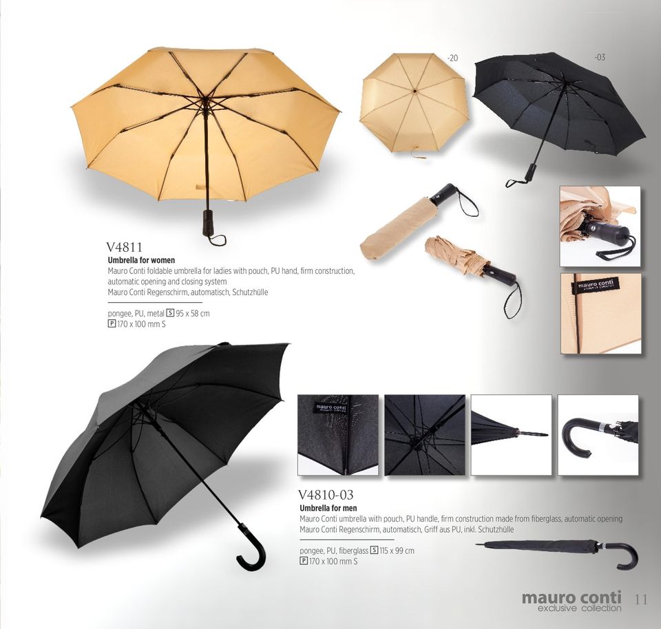 V4810-03 Umbrella for men Mauro Conti umbrella with pouch, PU handle, firm construction made from fiberglass, automatic