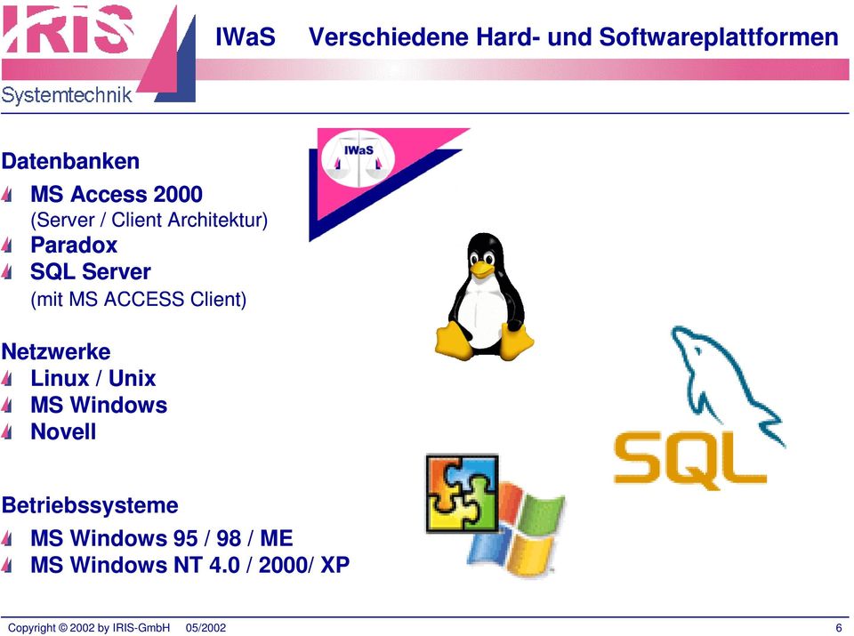 (mit MS ACCESS Client) Netzwerke Linux / Unix MS Windows Novell