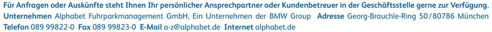 Unternehmen Alphabet Fuhrparkmanagement GmbH, Ein Unternehmen der BMW Group Adresse