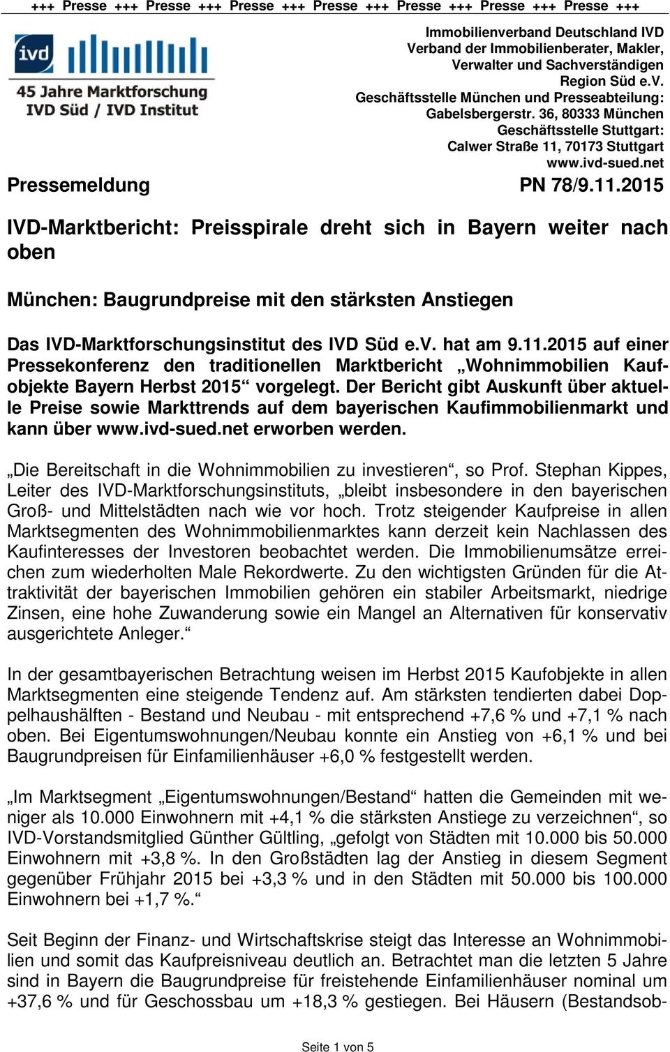 70173 Stuttgart www.ivd-sued.net Pressemeldung PN 78/9.11.