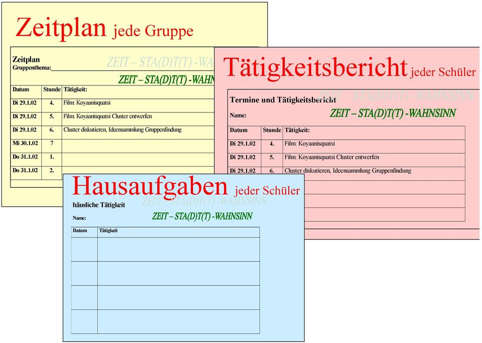 Cluster diskutieren, Ideensammlung Gruppenfindung Datum Stunde Tätigkeit: Mi 30.1.02 7 Do 31.1.02 1. Do 31.1.02 2. Di 29.1.02 4.