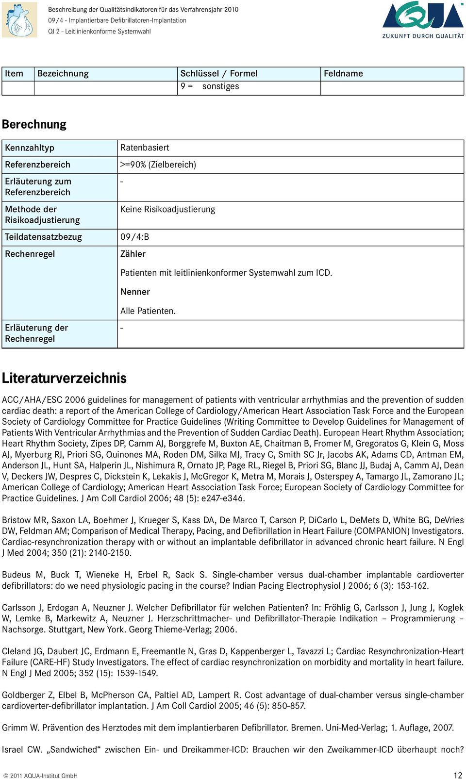 Erläuterung der Literaturverzeichnis ACC/AHA/ESC 2006 guidelines for management of patients with ventricular arrhythmias and the prevention of sudden cardiac death: a report of the American College