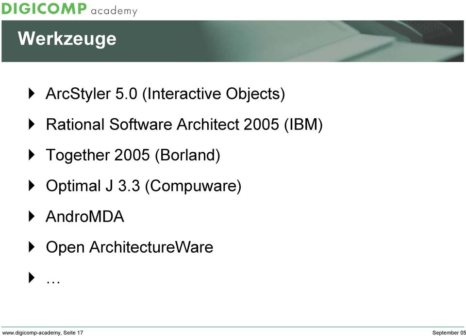 2005 (IBM) Together 2005 (Borland) Optimal J 3.