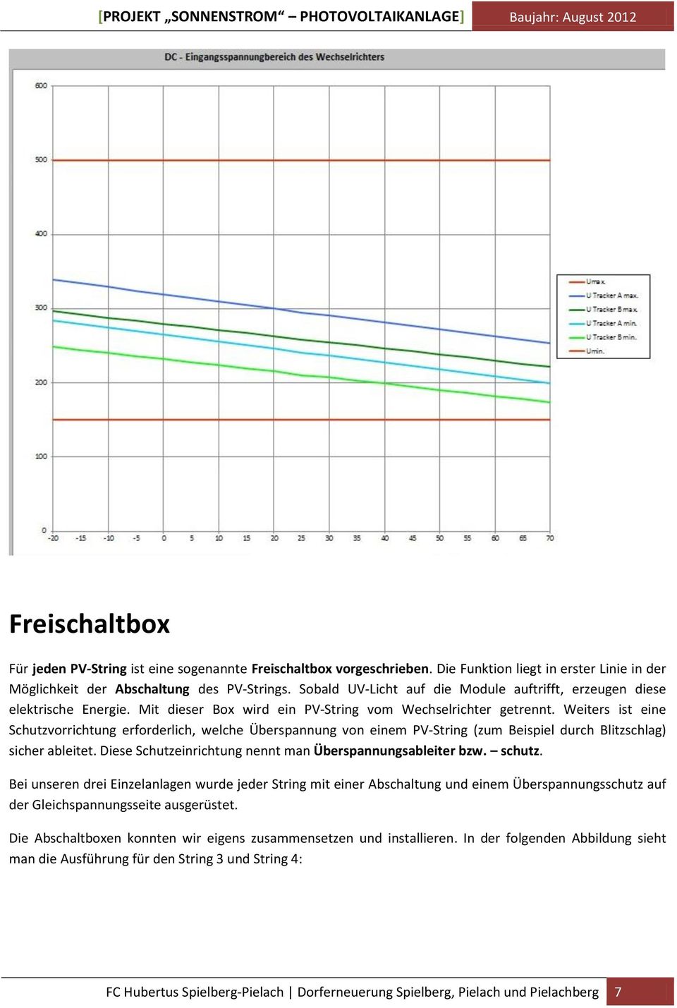 Weiters ist eine Schutzvorrichtung erforderlich, welche Überspannung von einem PV-String (zum Beispiel durch Blitzschlag) sicher ableitet. Diese Schutzeinrichtung nennt man Überspannungsableiter bzw.