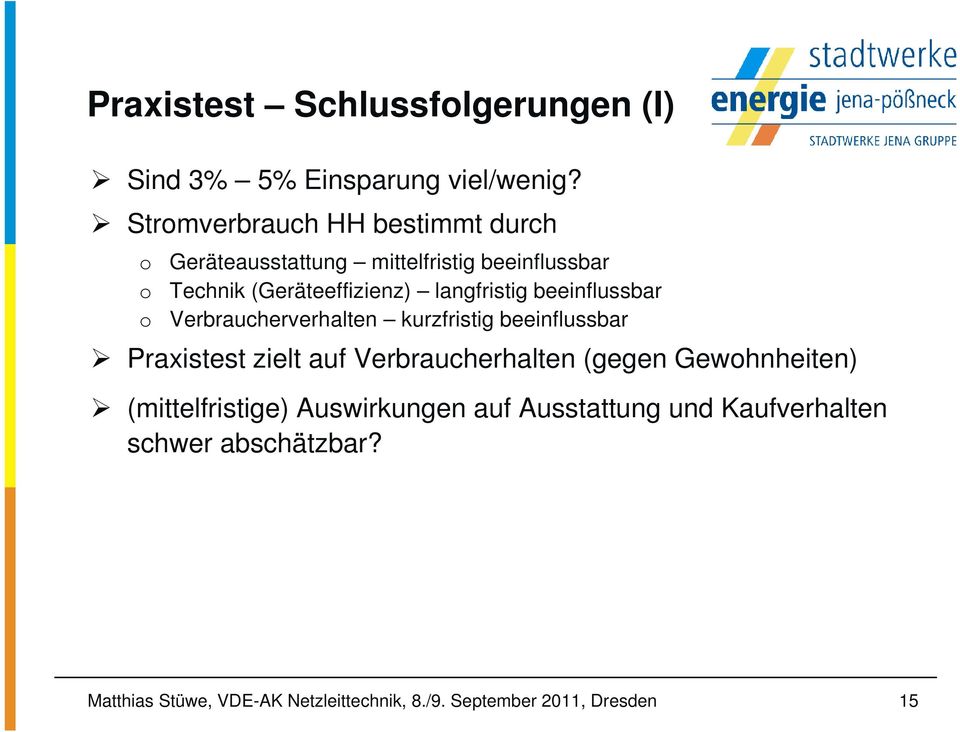 (Geräteeffizienz) langfristig beeinflussbar o Verbraucherverhalten kurzfristig beeinflussbar