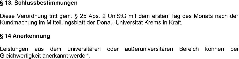 Mitteilungsblatt der Donau-Universität Krems in Kraft.
